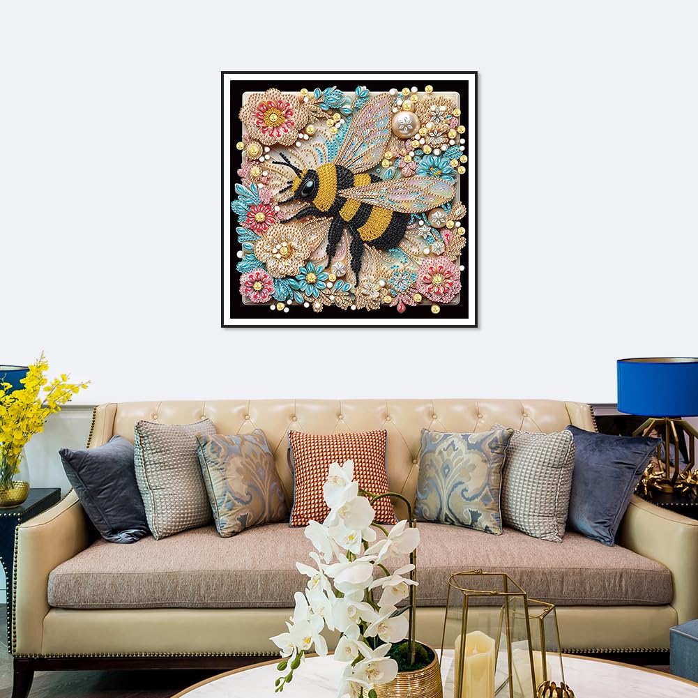 SJUTOUCI Diamond Painting Kits for Adults, 5D Flower Bee Special Shape Diamond Art for Beginners, Crystal Rhinestones Dots Bead Art for Home Wall Decoration Gift 12×12inch SJUTOUCI