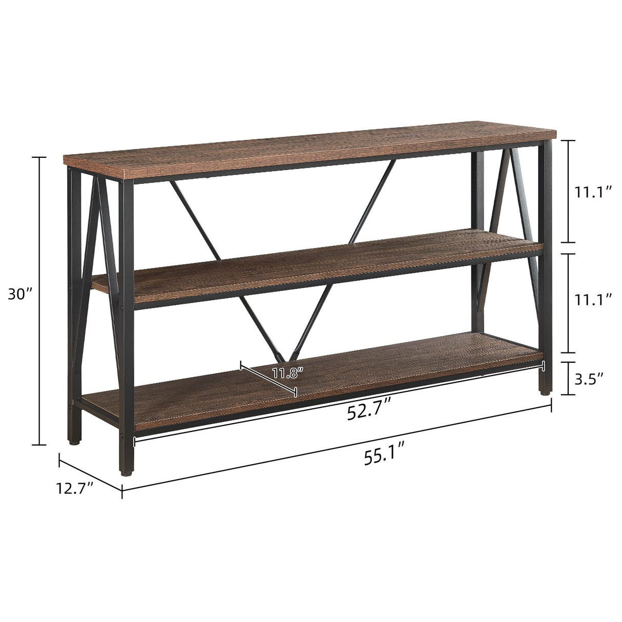 HOMISSUE Entryway Console Table, Rustic Couch Table with Wide Storage, Industrial Sofa Tables for Entryway with 3-Tier Open Shelves, Entryway Table for Living Room, Hallway, Brown, 55 Inch HOMISSUE