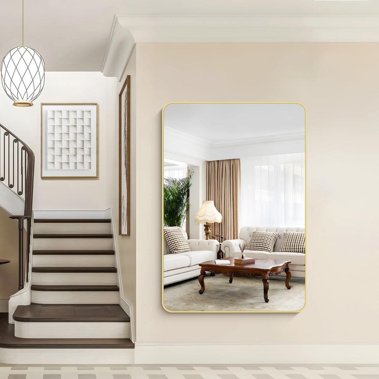 CIVENO 55"x36" Gold Bathroom Mirror, Large Rectangle Mirror, Rectangular Wall Mirror, Rounded Corner Vanity Mirror with Aluminum Metal Frame for Bathroom Bedroom Living Room CIVENO