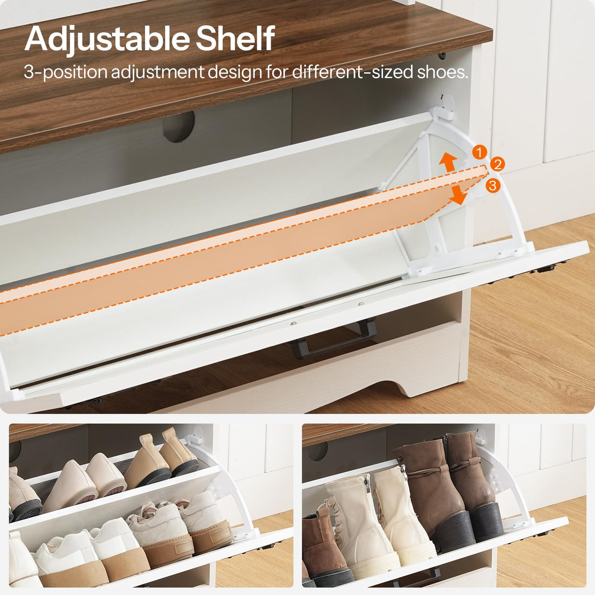 HOOBRO Hall Tree with Bench, Entryway Bench with Coat Rack and Shoe Cabinet, Flip Drawers, Farmhouse Hall Tree with Shoe Organizer, Mud Room, White and Walnut WH85MT01 HOOBRO