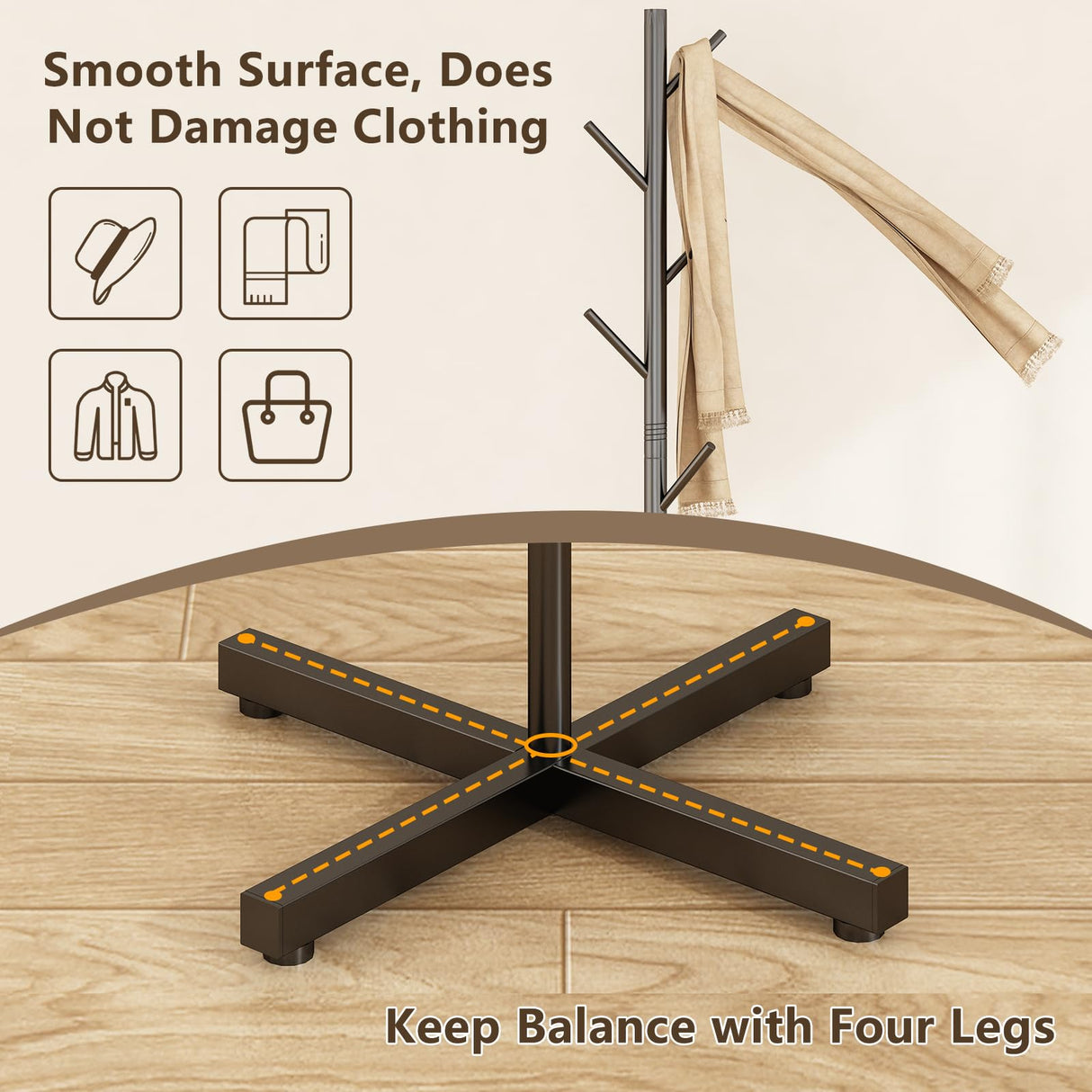 Wisdom Star Metal Coat Rack Freestanding, Hall Tree Coat Rack Stand, Heavy Duty Clothes Rack, Corner Hanging Clothes Rack for Jacket, Hats, Bags, Entryway, Living Room, Bedroom, Home Office, Black Wisdom Star