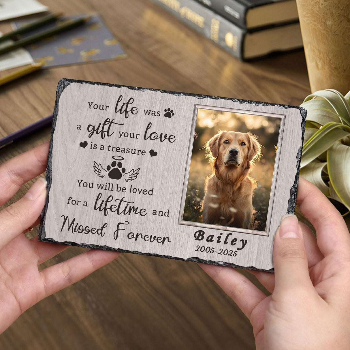 HAPPARY Ships Next Day Personalized Dog Memorial Gifts for Loss of Dog, Custom Pet Memorial Stone with Photo Name Date Bereavement Sympathy Gift for Dog Cat Lover HAPPARY