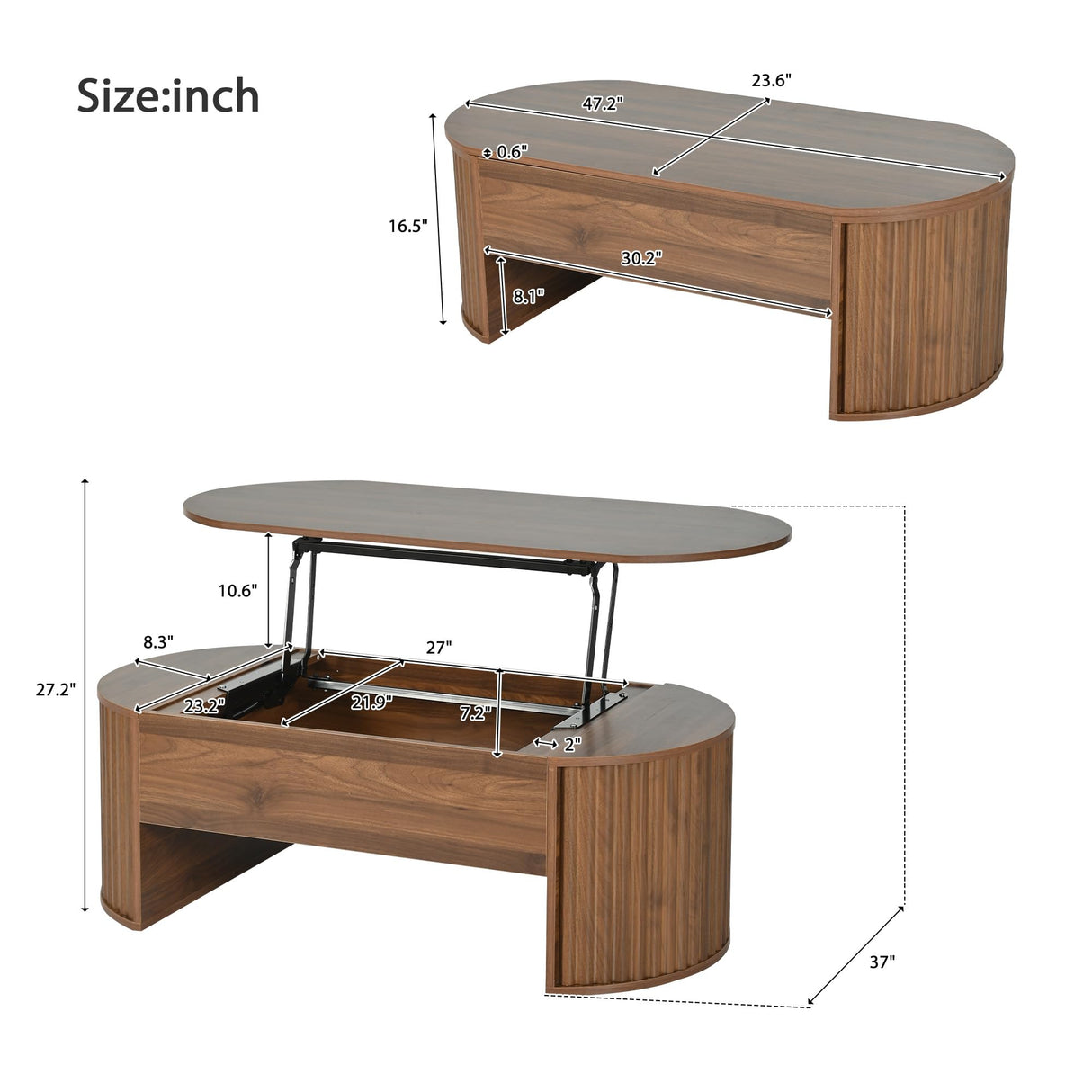 Merax 47.2'' Lift Top Oval Coffee Table with Hidden Storage Compartment, Modern Wooden Center Table with Oval Lift Tabletop for Home Living Room, Brown Merax