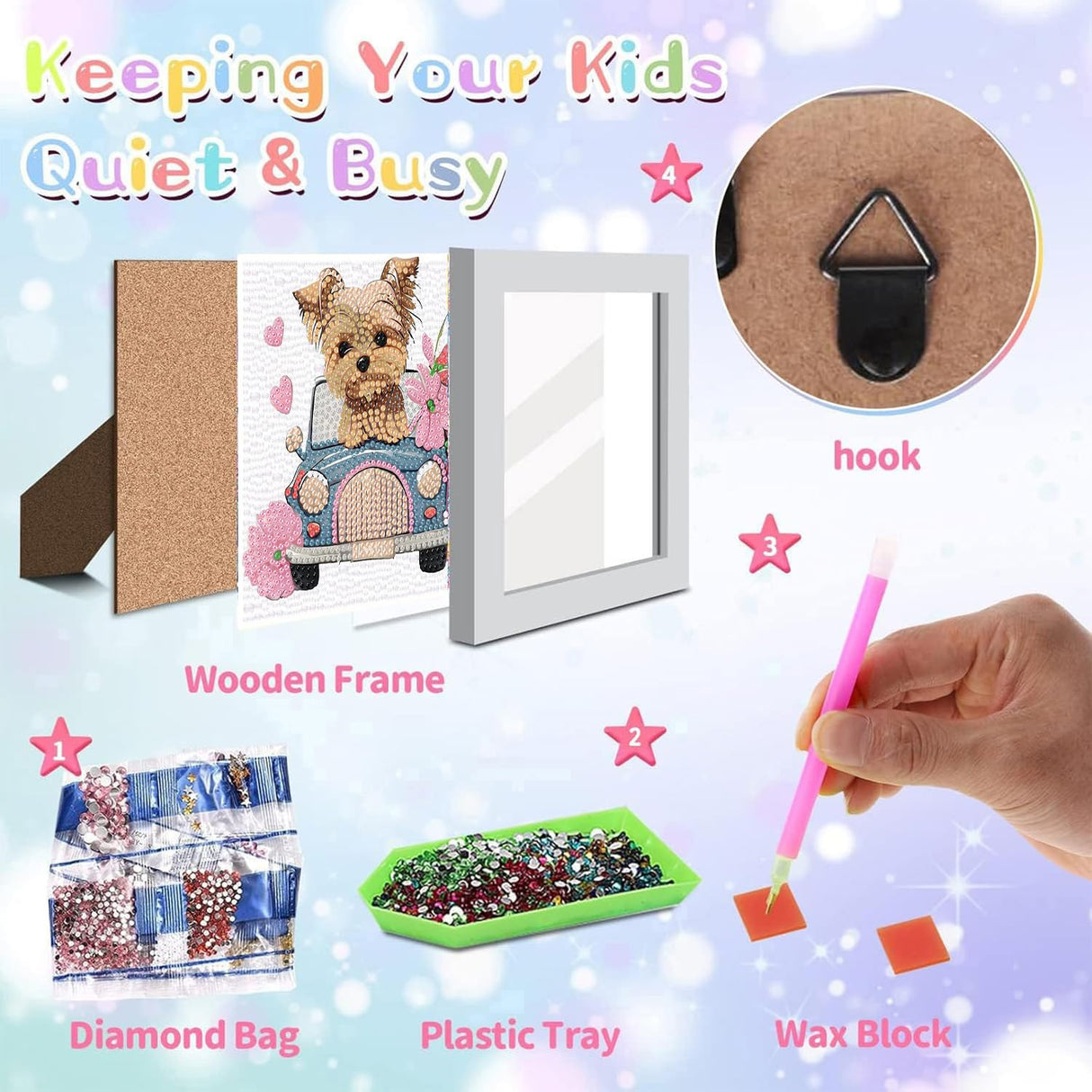 ajepon Dog Diamond Art Kits for Kids with Frame, Animal Diamond Art for Kids Ages 8-12, Dog Diamond Painting Kits for Kid with Beautiful Package for Gift Home Wall Decor (7x7inch) ajepon
