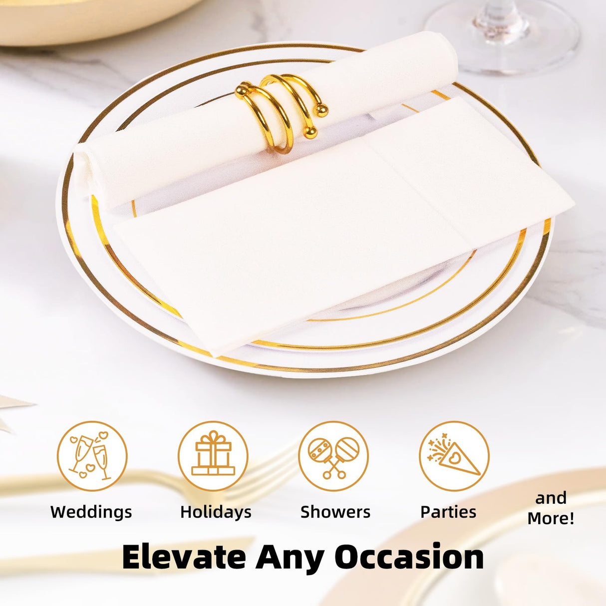 KAMMAK White Dinner Napkins Disposable Cloth Like Paper Napkins Folded with Pocket 100 Pack Guest Hand Towels for New Year Decoration, Bathroom, Party, Wedding Reception, Kitchen (16.5 x 16.5 in) KAMMAK