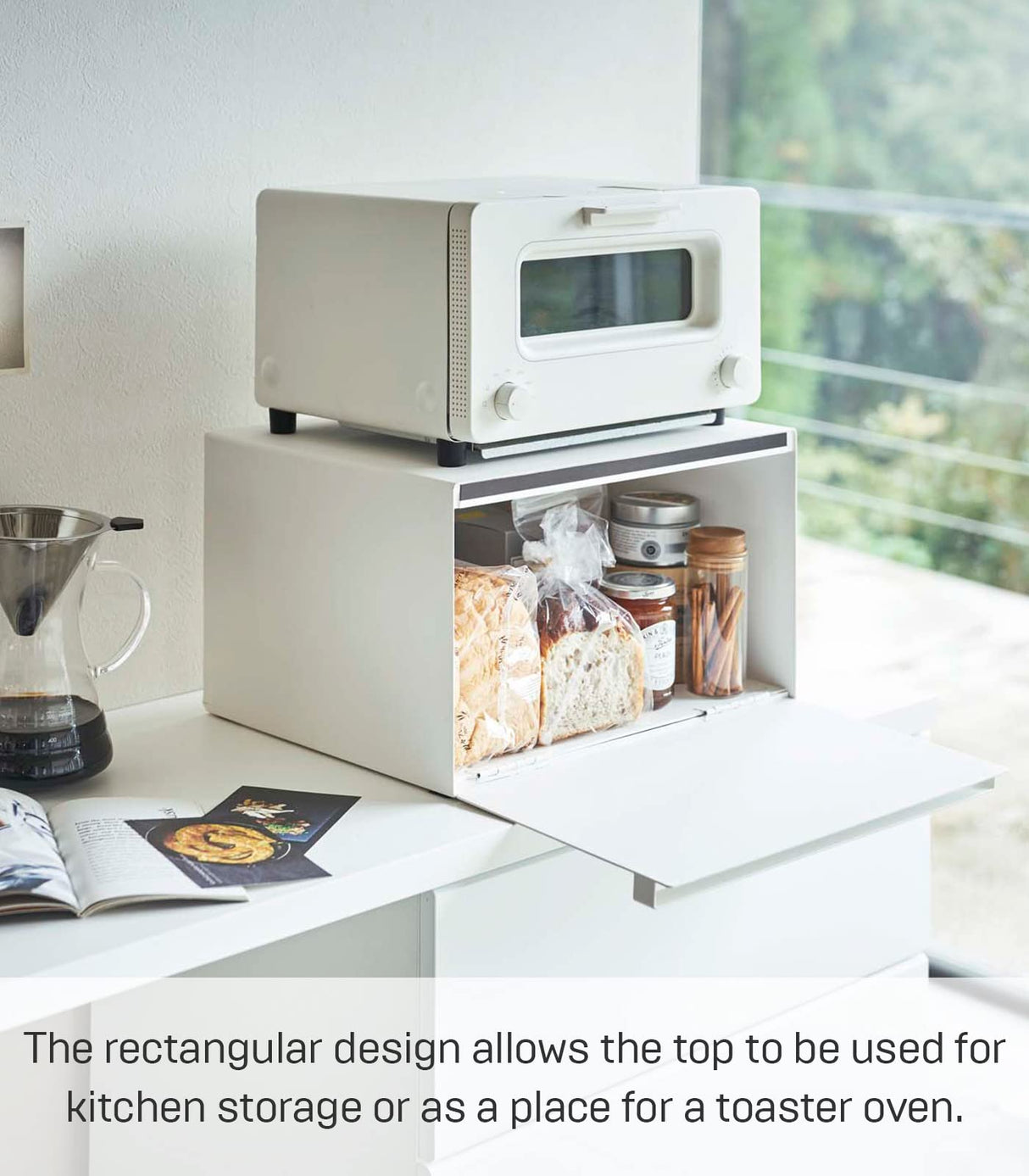 Yamazaki Home Tower Bread Box Keeper Holder Container, Metal Bread Holder Saver, Slim Space Saving Counter Storage - Horizontal - Steel YAMAZAKI