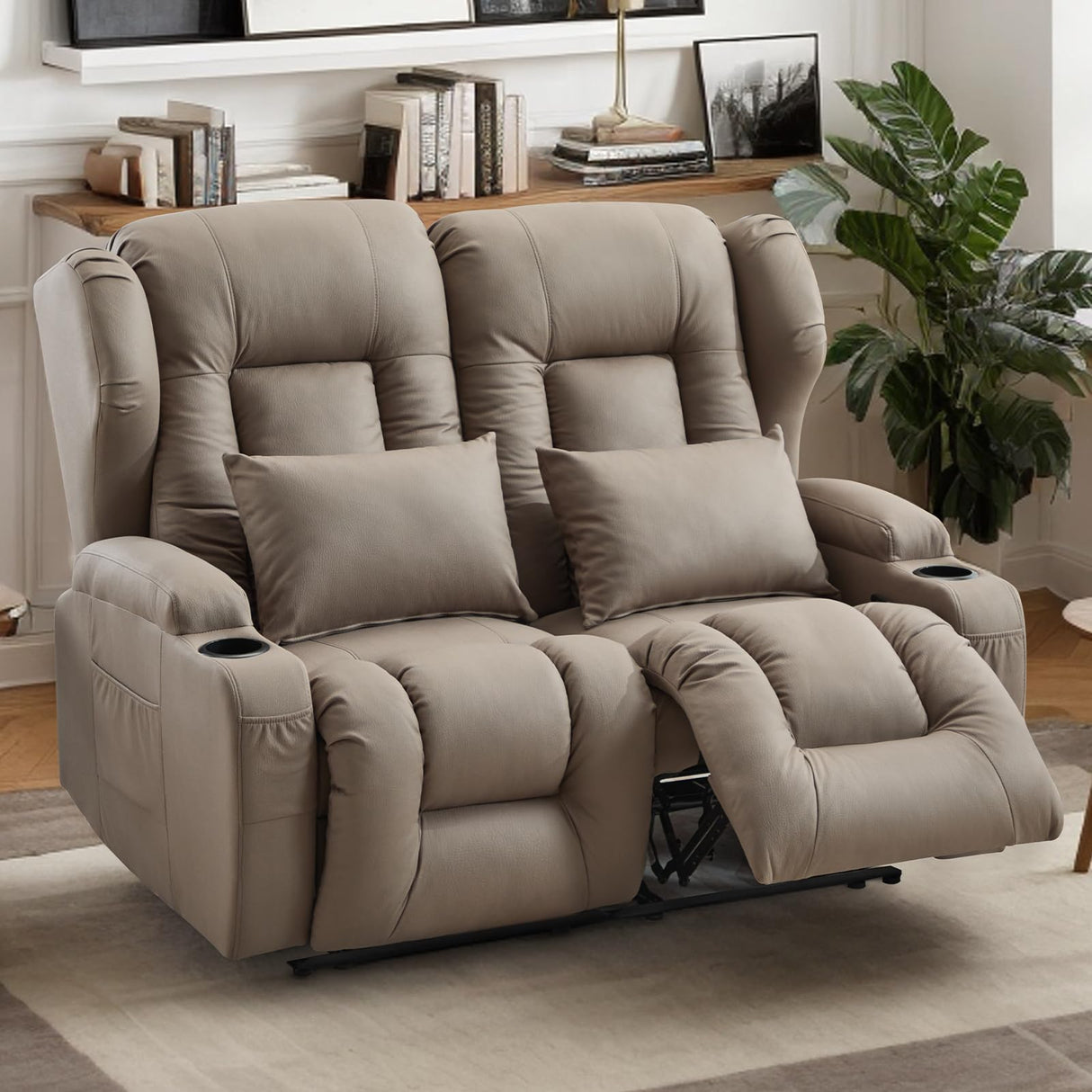 SAMERY 54.2" RV Loveseat Recliner Sofa, Manual Recliner Loveseat RV Sofa Home Theater Seating with Arm, Cup Holders and Side Pocket for Living Room/Office/Apartment SAMERY