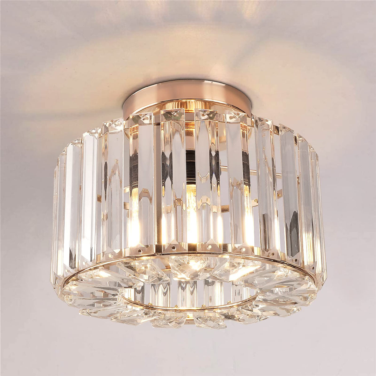 Semi Flush Mount Ceiling Light - Crystal Chandelier Modern Ceiling Light Fixture Hallway Light Fixtures Ceiling Gold Flush Mount Ceiling Light for Porch Kitchen Bedroom Living Room Entryway FRIDEKO HOME