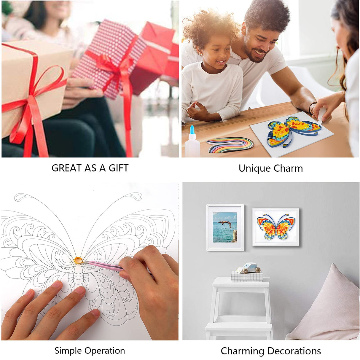 Uniquilling Quilling Paper Quilling Kit for Adults Beginner, 8 * 10-inch Blue Butterfly, Exquisite DIY Paper Filigree Painting Kits Quilling Tools, Home Room Wall Art Decor Best Gifts(Basic) Uniquilling