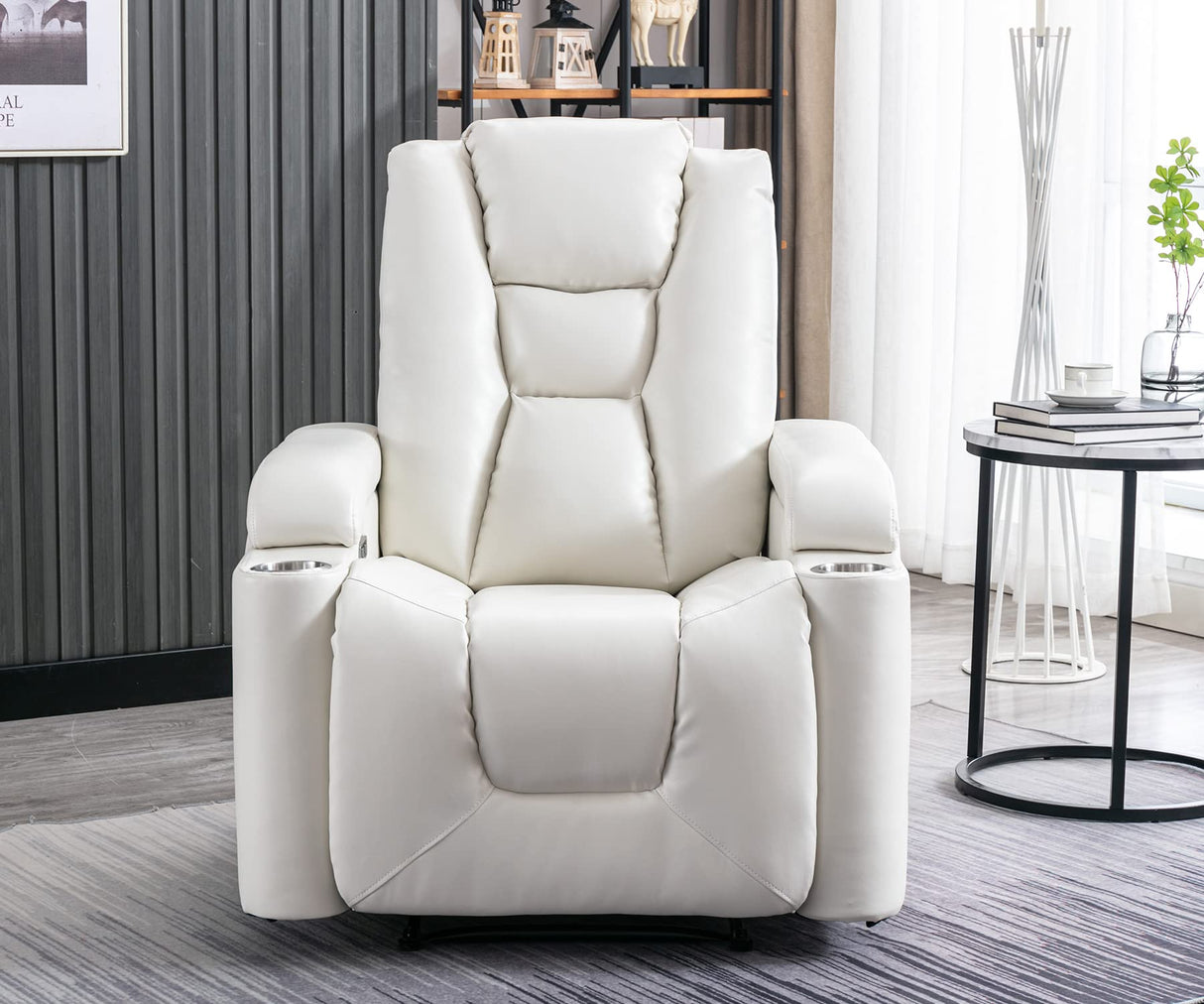 ANJ White Power Recliner Chair Electric Home Theater Seating Soft Leather Movie Chair for Living Room Overstuffed Single Reclining Sofa with Hidden Arm Storage, Cup Holders and USB Ports (Cream White) ANJ