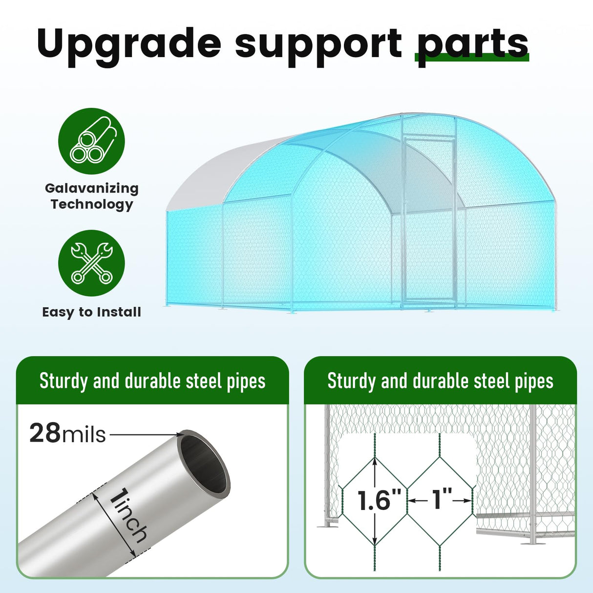 Chicken Coop Large Metal Chicken House Chicken Coops for More Than Chickens Poultry Cage with Waterproof Cover for Rabbits Duck Walk-in Chicken Run for Yard Chicken Pen CHIKENCOOP