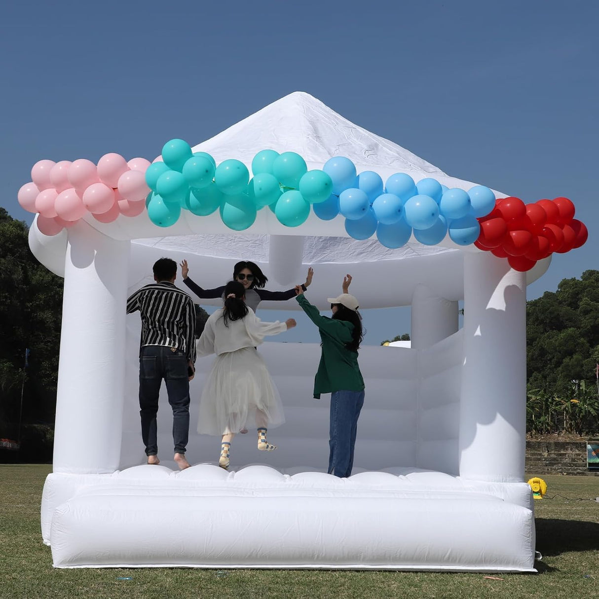 14FT White Bounce House for Adults Kids, 100% PVC Commercial Bounce House with Round Canopy, Large Inflatable Bounce House Castle with Blower for Birthday Wedding Party, 14x14x12FT Relunch