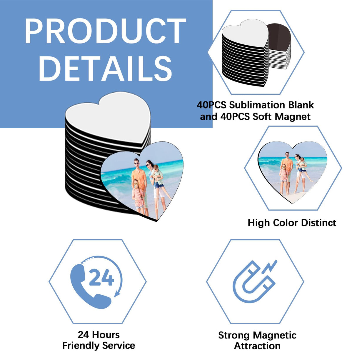 80PCS Sublimation Magnet Blanks Hearts Bulk Produnts 40 Pcs Sublimation Blanks and 40Pcs Soft Magnetic for Kitchen Personalized Sublimation Refrigerator Fridge Magnets Blank Set for DIY Craft LaiHiulaan