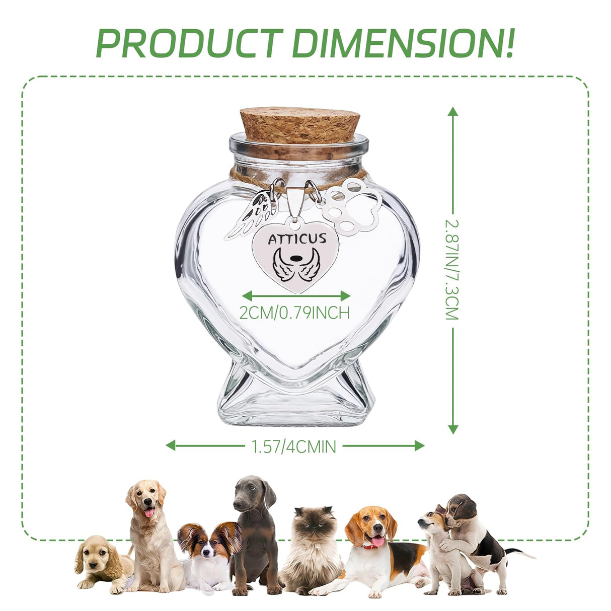 Personalized Memorial Bottle for Pet Hair Keepsake, Pet Memorial Fur Keepsake, Custom Silver Accessories with Name icon, Heart Shape Pet Memorial Urn Generic