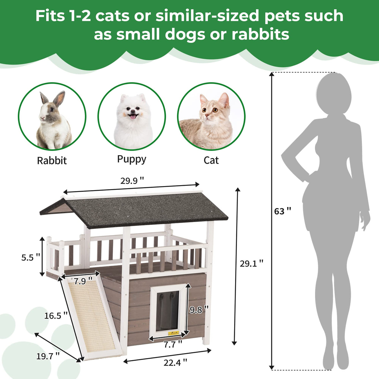 COZIWOW Outdoor Cat House, Wooden 2 Story Cat Scratcher House, Wood Cat Shelter Waterproof, Cat Enclosures Indoor with Openable Roof, Escape Door, Outside Cat Hideout for Feral Cats, Grey COZIWOW