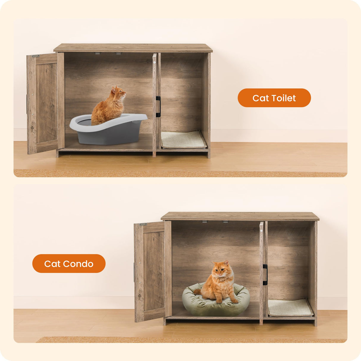 DWANTON Litter Box Enclosure, Cat Litter Box Furniture Hidden, with Scratching Mat, Wooden Cat Washroom Indoor, 31.5" L x 19.7" W x 21.7" H, Greige Dwanton