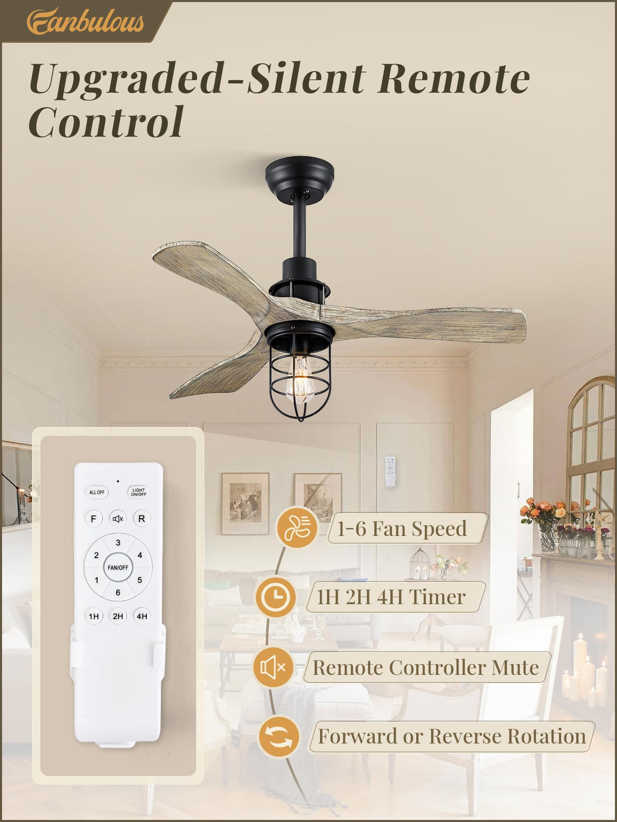 Fanbulous 36Inch Ceiling Fans with Lights and Remote Control Farmhouse Flush Mount Ceiling Fan with 6-Speeds,Low Profile Ceiling Fans with Quiet Reversible DC Motor for Patio Living Room Bedroom Fanbulous