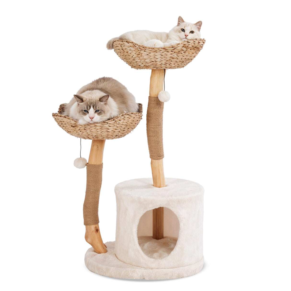 KONELCARE Natural Wood Cat Tree- Modern Cat Tower for Large Cat, 2 Baskets KONELCARE