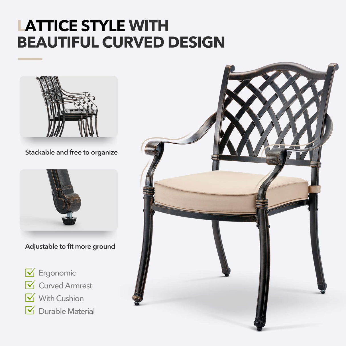 ๐๐ถ๐น๐ถ๐๐บ๐ฎ๐ถ๐น 7 Piece Outdoor Dining Set Cast Aluminum Retro Patio Dining Set for 6 includes 59โ Rectangular Table and 6 Chairs with Thicker Cushions and Umbrella Hole for Patio Deck Garden Ailismail