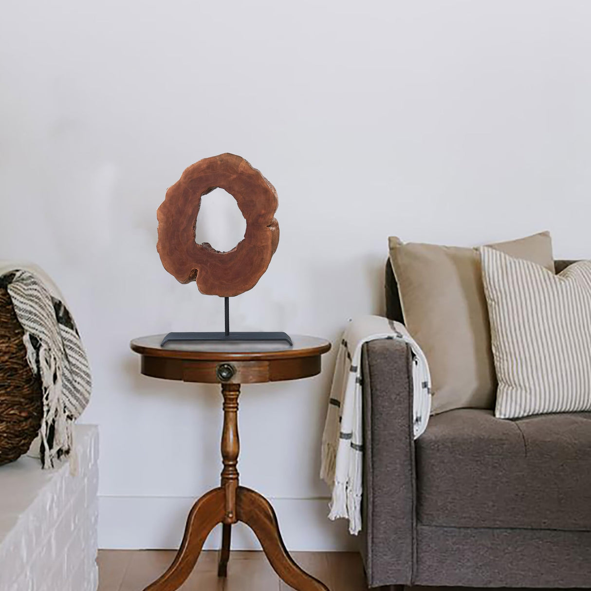 Warmaxx Wood Slice Statues on Stand Object 13.6" x 17.6" x 1.9" Handmade Solid Lychee Sculpture Tabletop Farmhouse Decoration Desk Decor for Home Living Room Office Warmaxx