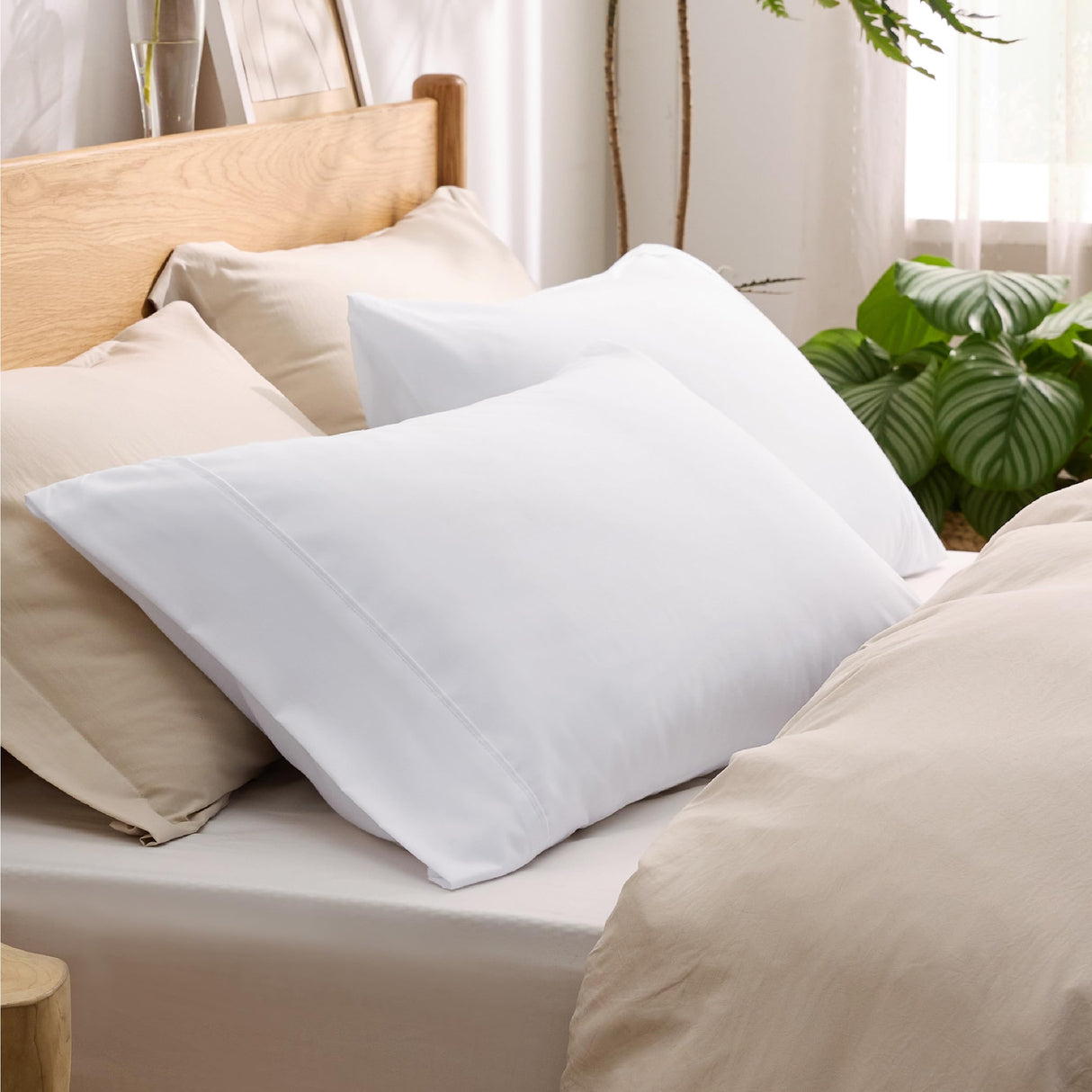 Bedsure King Size Pillow Cases Set of 2 - White Polyester Microfiber Pillowcases 2 Pack, Super Soft Pillow Case Cover with Envelop Closure, 20x36 Inches Bedsure