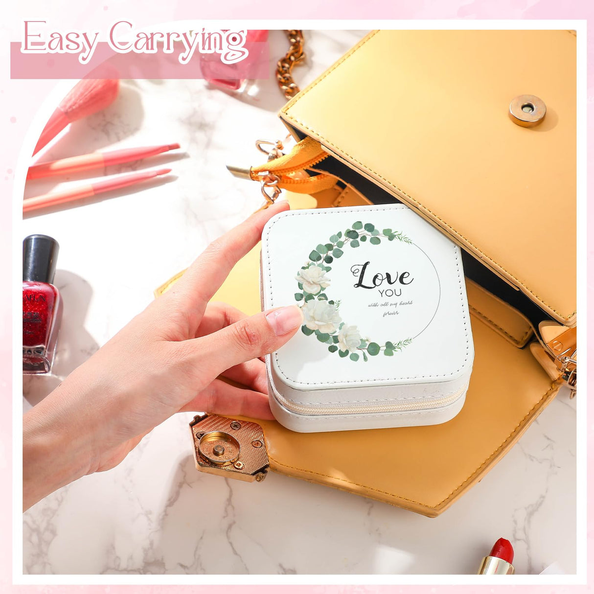 Tondiamo 6 Pcs Sublimation Travel Jewelry Case Small Travel Jewelry Box Portable Jewelry Organizer Mother's Day Travel Gifts(White) Tondiamo