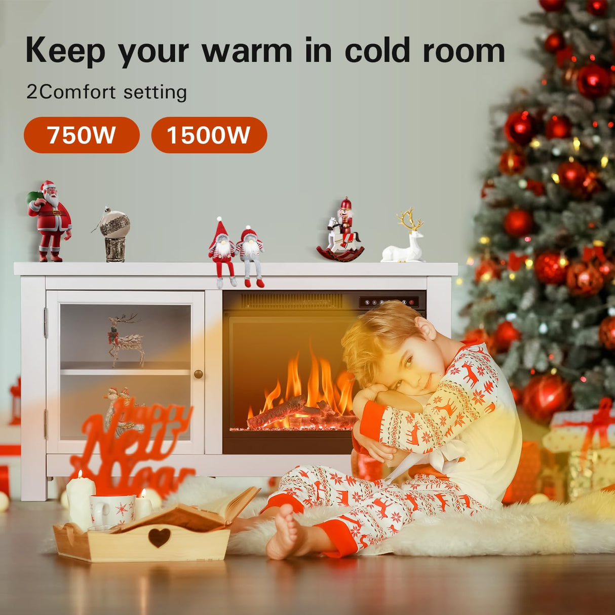 R.W.FLAME Fireplace TV Stand for 50 Inch TV,Modern Entertainment Center with 23" Electric Fireplace,Media Furniture for Living Room with Storage Cabinets, 48 Inch,White R.W.FLAME