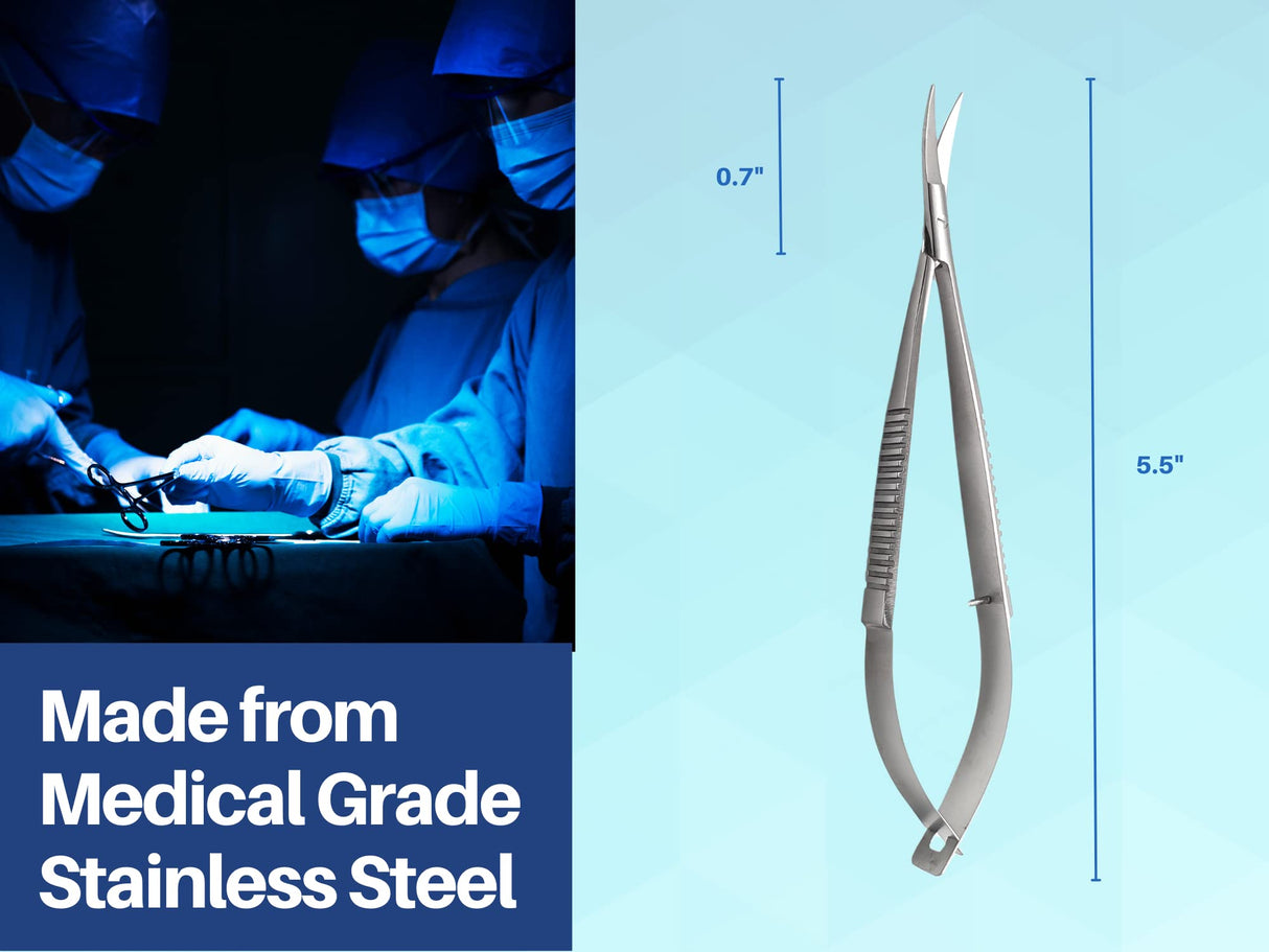 ARTMAN INSTRUMENTS Micro Castroviejo Scissors 5.5" Curved – Set of 3, Micro Stitch & Thread Cutting, Embroidery, Spring Action, Extra Sharp, Squeezable Surgical Scissors for Dental, ENT Artman Instruments