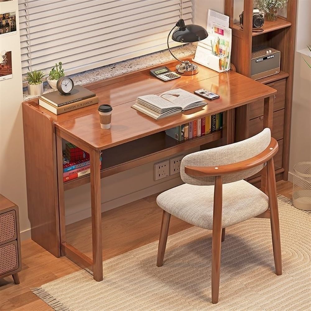 SUSEHXD Solid Wood Folding Desk, Mid Century Modern Desk, Portable Computer Desk, Modern Furniture Simple Study Makeup Workstation for Home Bedroom(Brown,75cm-29.5in) SUSEHXD
