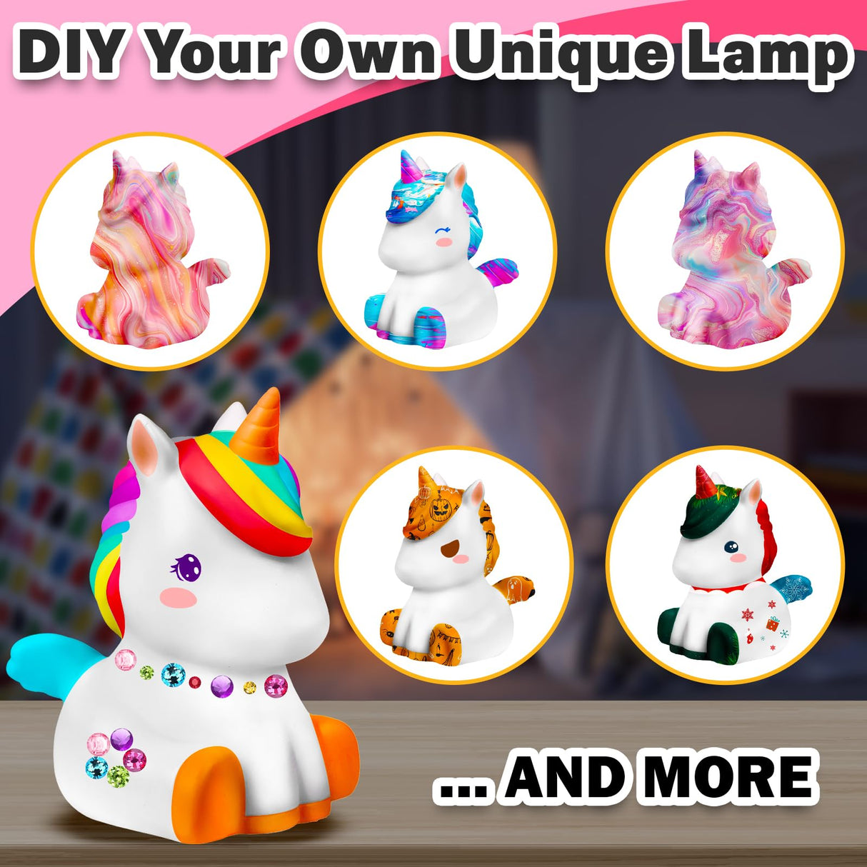 FUNZBO Paint Your Own Unicorn Lamp Kit - Back to School Supplies, Arts and Crafts Supplies Painting for Kids Teens,DIY Night Light Unicorn Toy for Toddler Girl Age 3 4 5 6 7 8 9 10 11 12 Birthday Gift FUNZBO