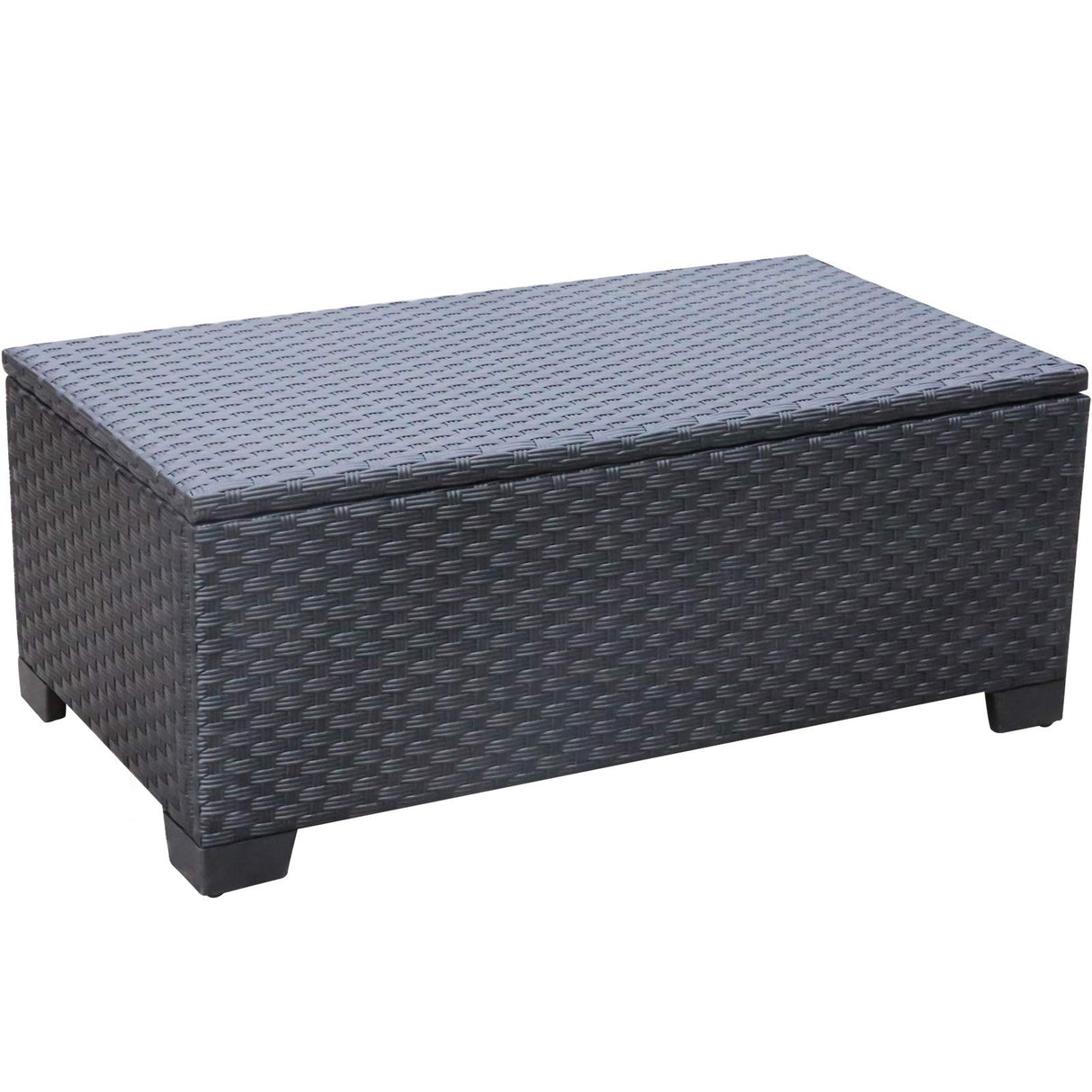 Rattaner Patio Coffee Table with Storage Wicker Outdoor Coffee Table and All-Weather Wicker Side Table with Waterproof Cover, Black Rattaner