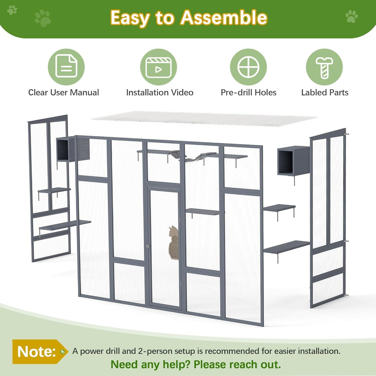 COZIWOW Catio Outdoor Cat Enclosure Window, 104" Wooden Large Catio Outside Cattery for Multiple Cats with Sloped Waterproof Cover, Grey COZIWOW