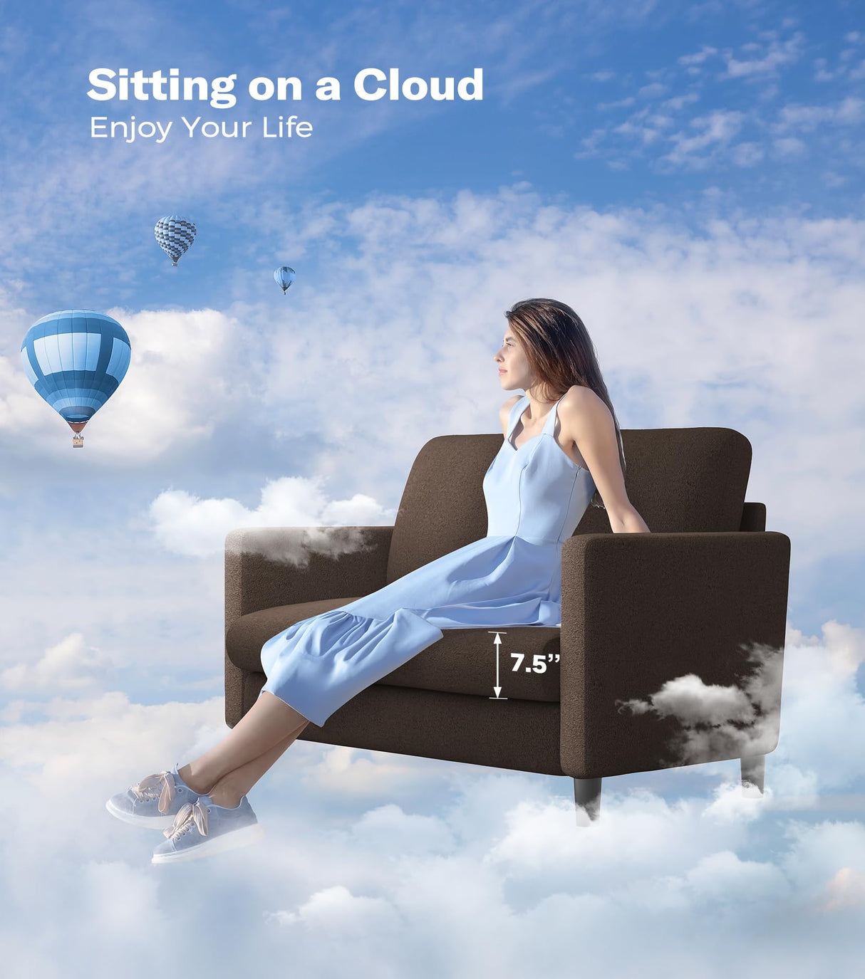 Welzona Loveseat Sofa, 51" Small Sofa Couch for Bedroom, Comfy Teddy Love Seat, Tool-Free Setup Sofas for Living Room, All-Wood Small Couches for Small Spaces, Small Couch No Pillow Include, Brown Welzona