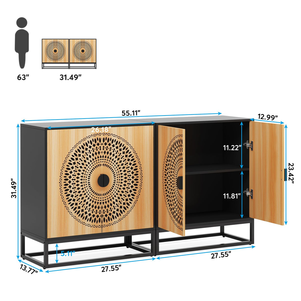 Tribesigns Sideboard Buffet Cabinet, 55 Inch Modern Kitchen Storage Cabinet with 4 Doors & Shelves, Credenzas Accent Console Cabinet for Living Room, Dining Room, Entryway, Black & Brown Tribesigns