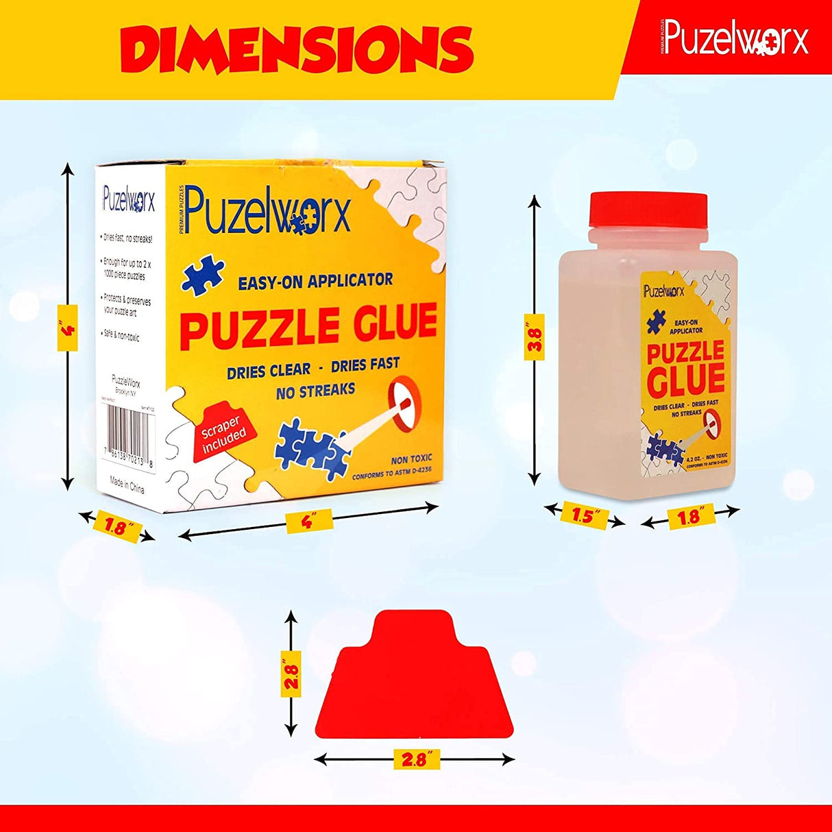 PuzzleWorx Jigsaw Puzzle Glue, Easy-On Applicator Pack of 2, Non Toxic Clear Glue for 1000/1500/2000 Piece Puzzles 4.2 oz Each Bottle (Total 8.4) Playkidz
