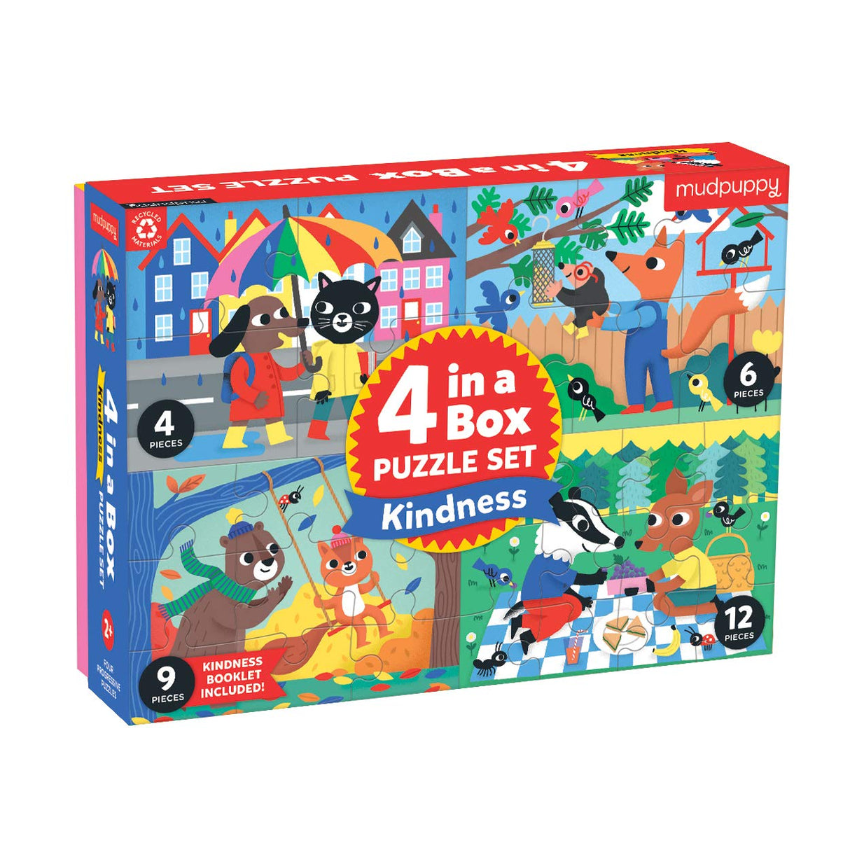 Mudpuppy Mindfulness 4-in-a-Box Puzzle Set – Includes 4 Progressive Jigsaw Puzzles for Kids with 4-12 Pieces – Features Colorful Animal Illustrations, for Ages 2-5 – Each Puzzle Measures 6” x 8” Mudpuppy