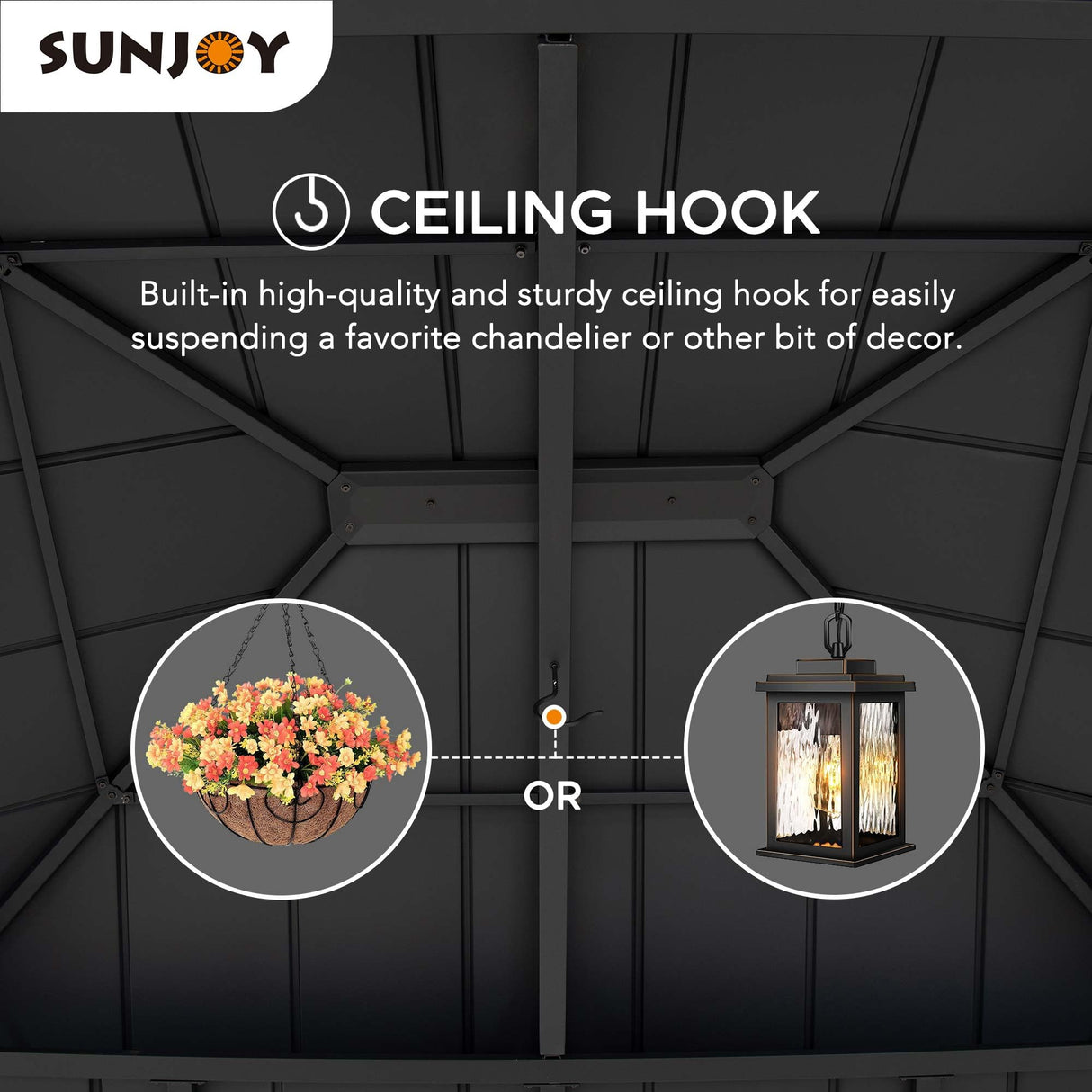 Sunjoy 13 x 15 ft. Wood Gazebo, Outdoor Patio Steel Hardtop Gazebo, Cedar Framed Wooden Gazebo with 2-tier Metal Roof, Suitable for Patios, Lawn and Backyard, Matte Black Roof + Gray Wood Frame Sunjoy