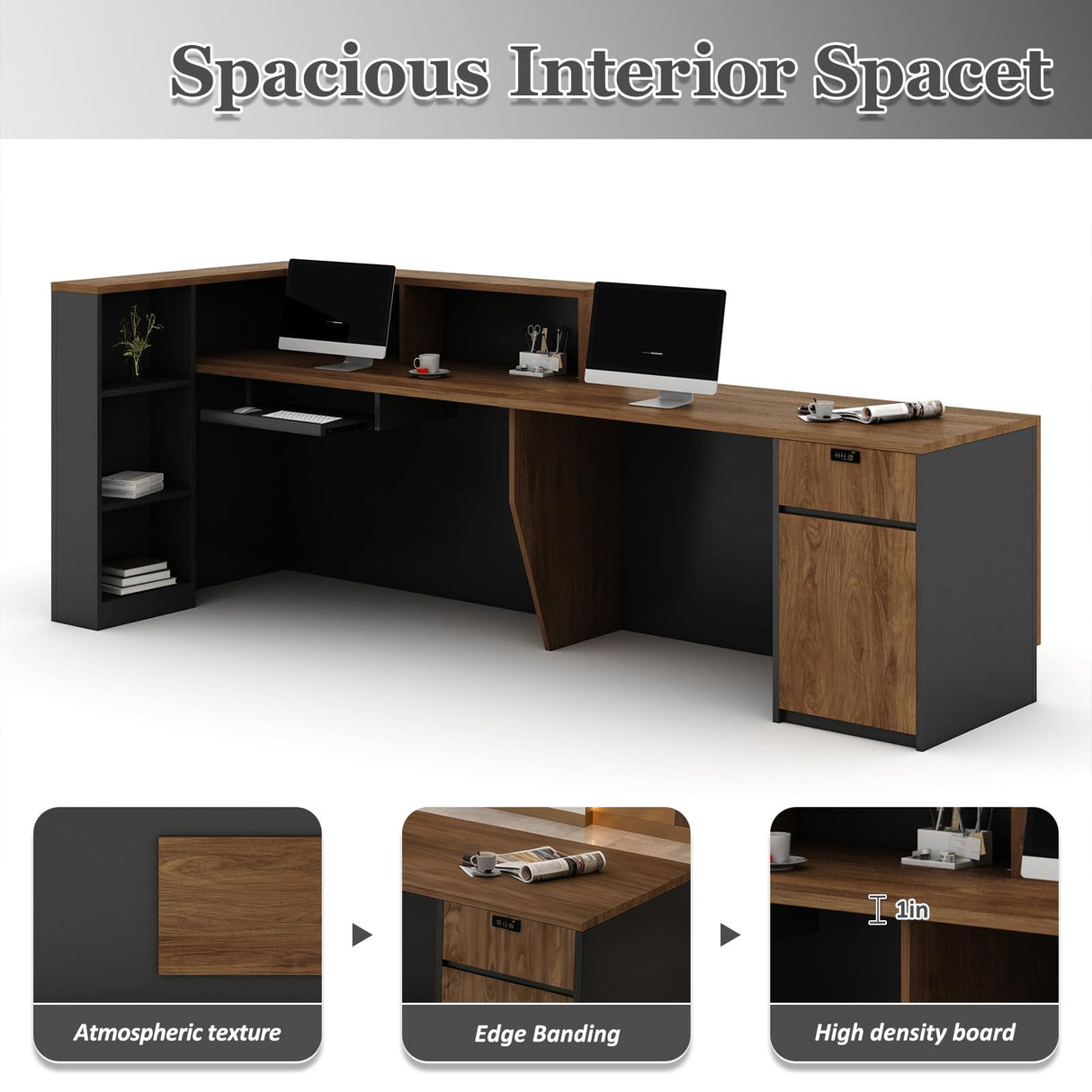 YTElantivo L-Shaped Reception Desk with Counter and Lockable Drawers and Storage,Modern Front Desk Reception Counter for Checkout, Lobby, Beauty Salon (Iron Grey_D, Right_71*24 * 41IN) YTElantivo