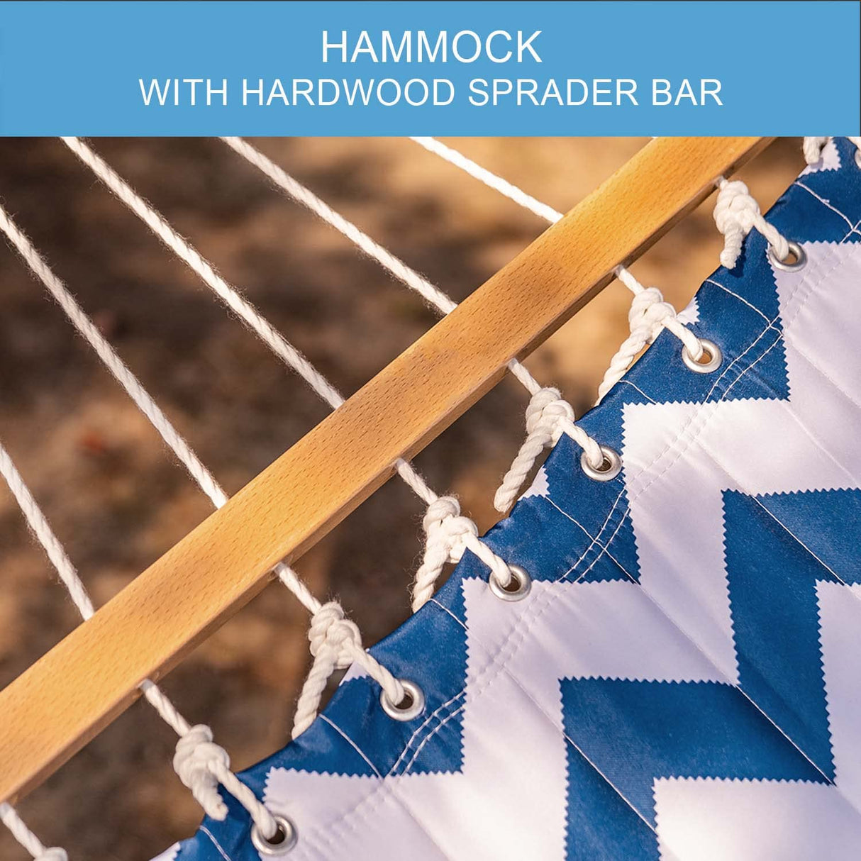 Lazy Daze Hammocks 12 FT Double Quilted Hammock with Spreader Bars and Detachable Pillow, 2 Person Hammock for Outdoor Patio Backyard Poolside, 450 LBS Weight Capacity, Blue Chevron Stripe Lazy Daze Hammocks