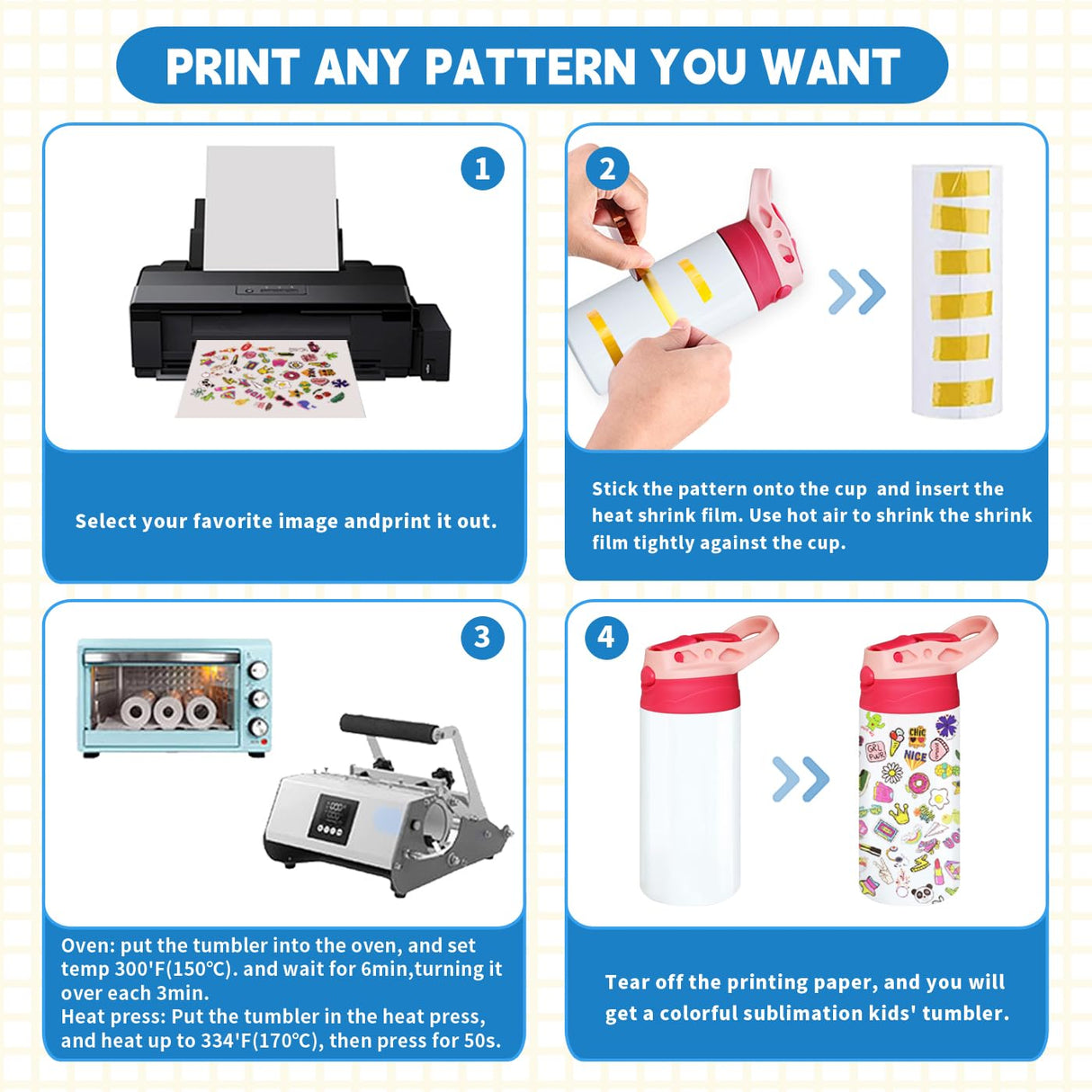 Gekestory Kids Sublimation Tumblers, Sublimation Sippy Cup Blank, 6 PACK 12oz Sublimation Water Bottle Blanks for DIY Crafting Gift (6) Gekestory