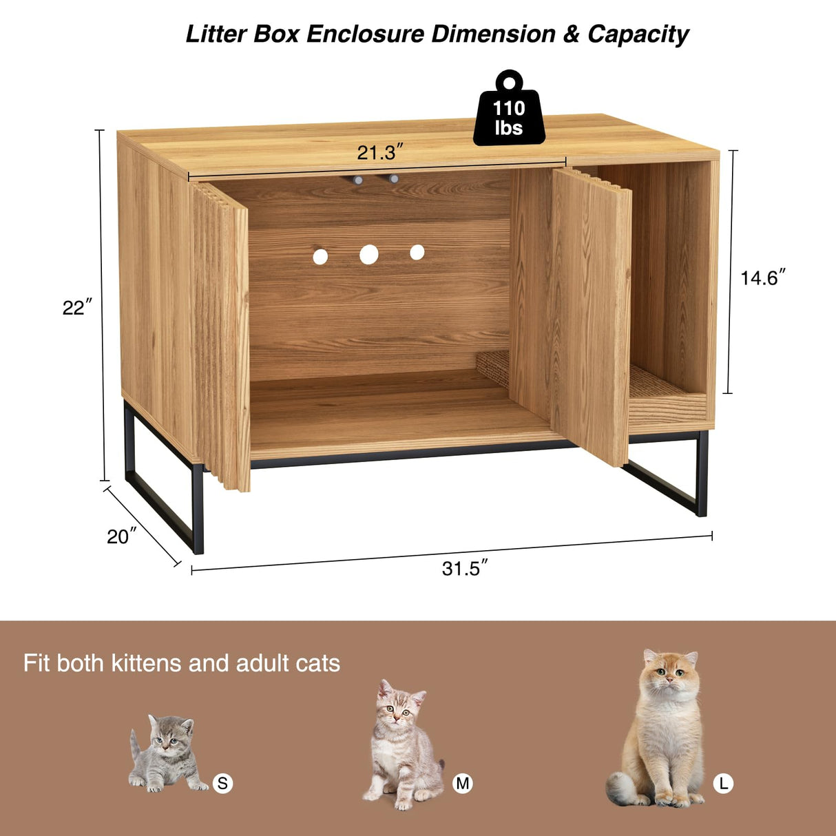 FiveWillowise Litter Box Enclosure, Modern Fluted Hidden Litter Box Furniture,Cat Litter Box Enclosure with Scratching Mat,Cat House Side End Table,Natural FiveWillowise