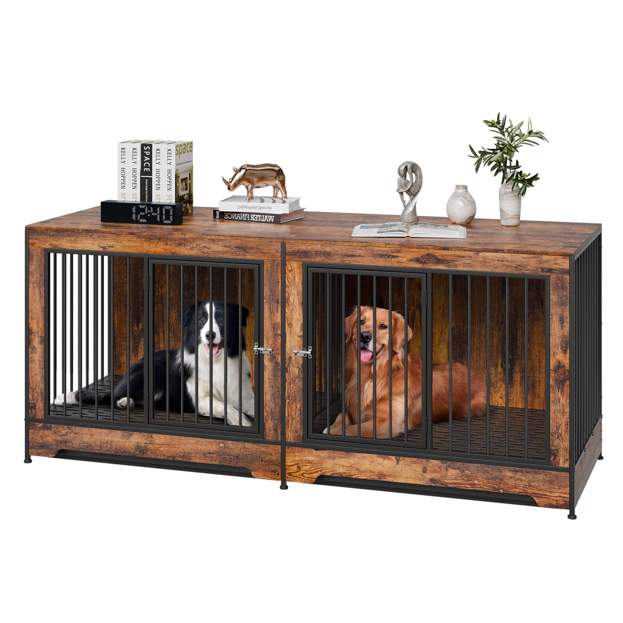 VEVOR 75" Dog Crate Furniture for 2 Dogs,Extra Large Double Dog Crate Furniture Large Breed with Divider & Double Doors,Large Wooden Dog Crate Furniture TV Stand for Medium Large Dogs Brown VEVOR