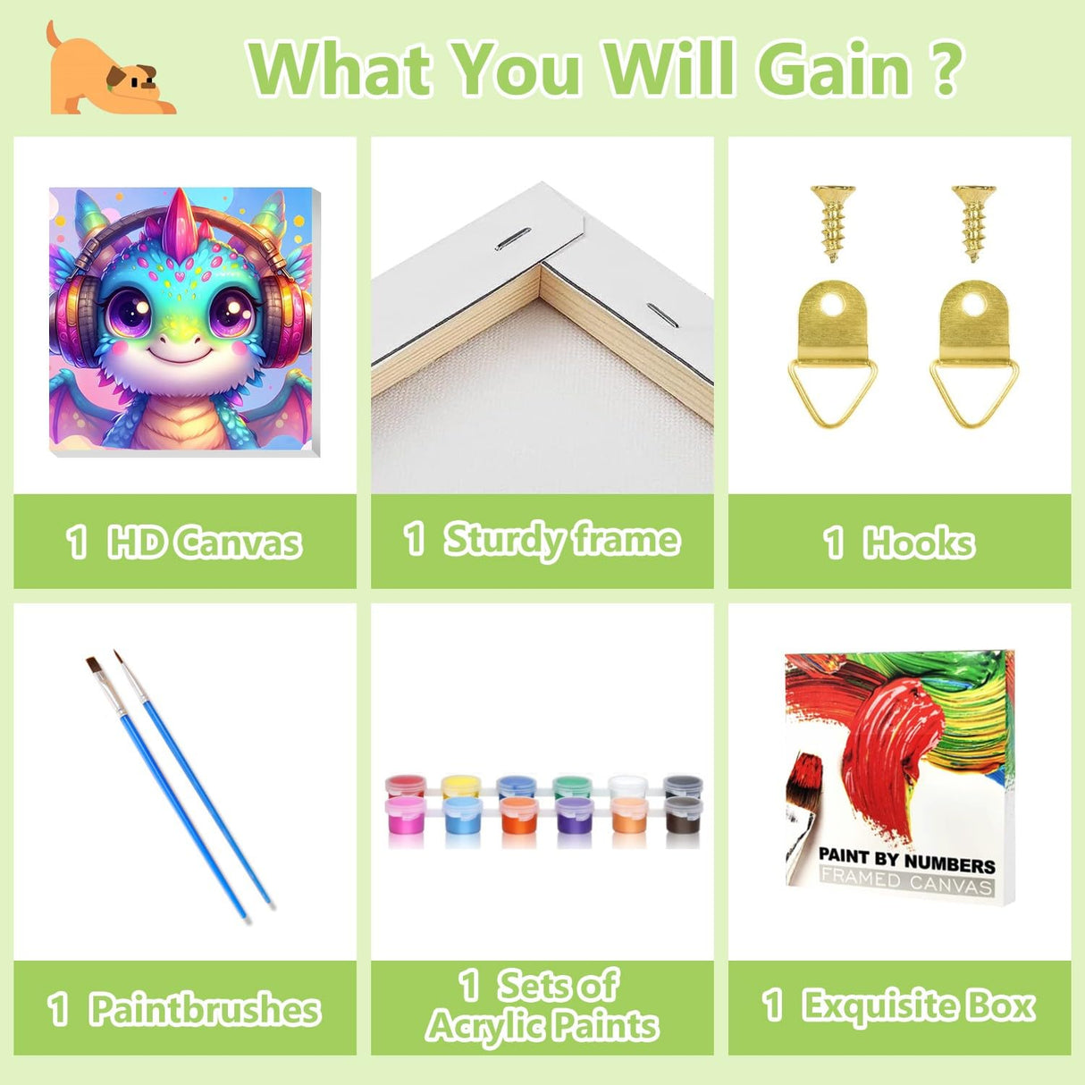 Reivworl Paint by Numbers Kit for Kids with Frame and Easel, Dragon Paint by Number Kids Age 5-8-12, Paint by Numbers Gifts and Home Decor (8X8 Inch) Reivworl