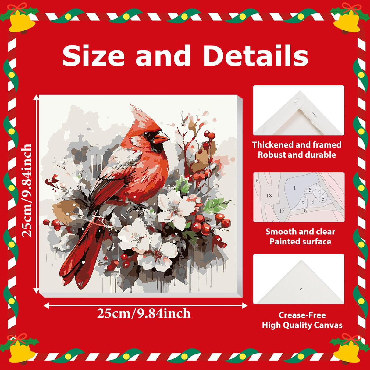Christmas Paint by Numbers for Adults Framed, Cardinal Paint by Numbers Kit for Adults with Easel, Easy Crafts Painting by Number for Gift Home Decor 9.84x9.84 in hkejoi
