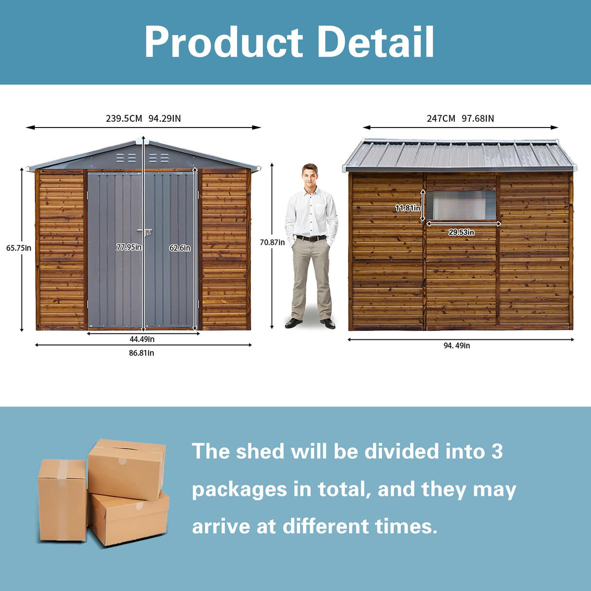 Shed 8' x 8' Storage Shed, 8x8 FT Wood Sheds & Outdoor Storage Clearance, Utility and Tool Garden Shed, Waterproof Storage Shed Large with Lockable Doors for Backyard, Patio, Outside Use AEMSOFK