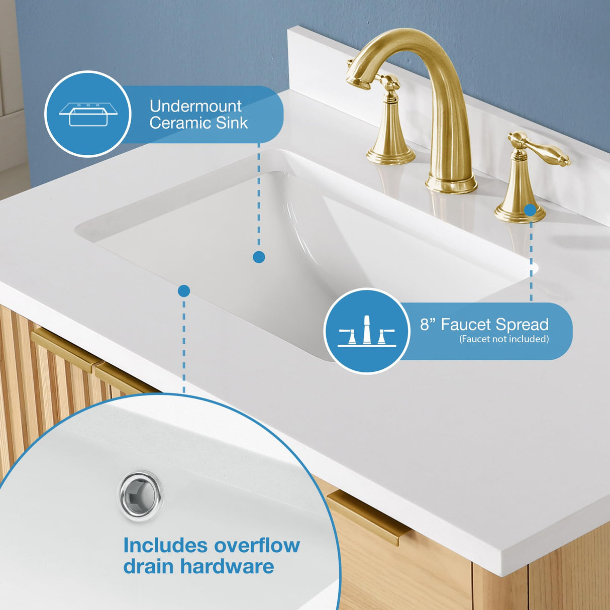 OVE Decors Indy 36 in. Undermount Single Sink Bathroom Vanity with White Engineered Marble Top, Rustic Ash OVE Decors