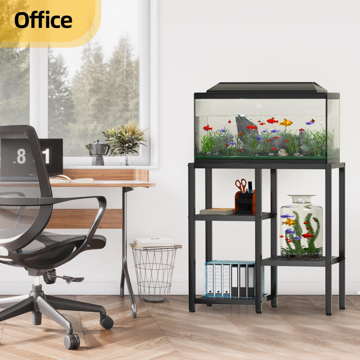 KDSOM 20 Gallon Fish Tank Stand Aquarium Stand, Metal Fish Tank Table, 3 Tier Turtle Reptile Terrarium Tank Stand for Home Office, 29.1" X 12.2" X 29.5", Black KDSOM