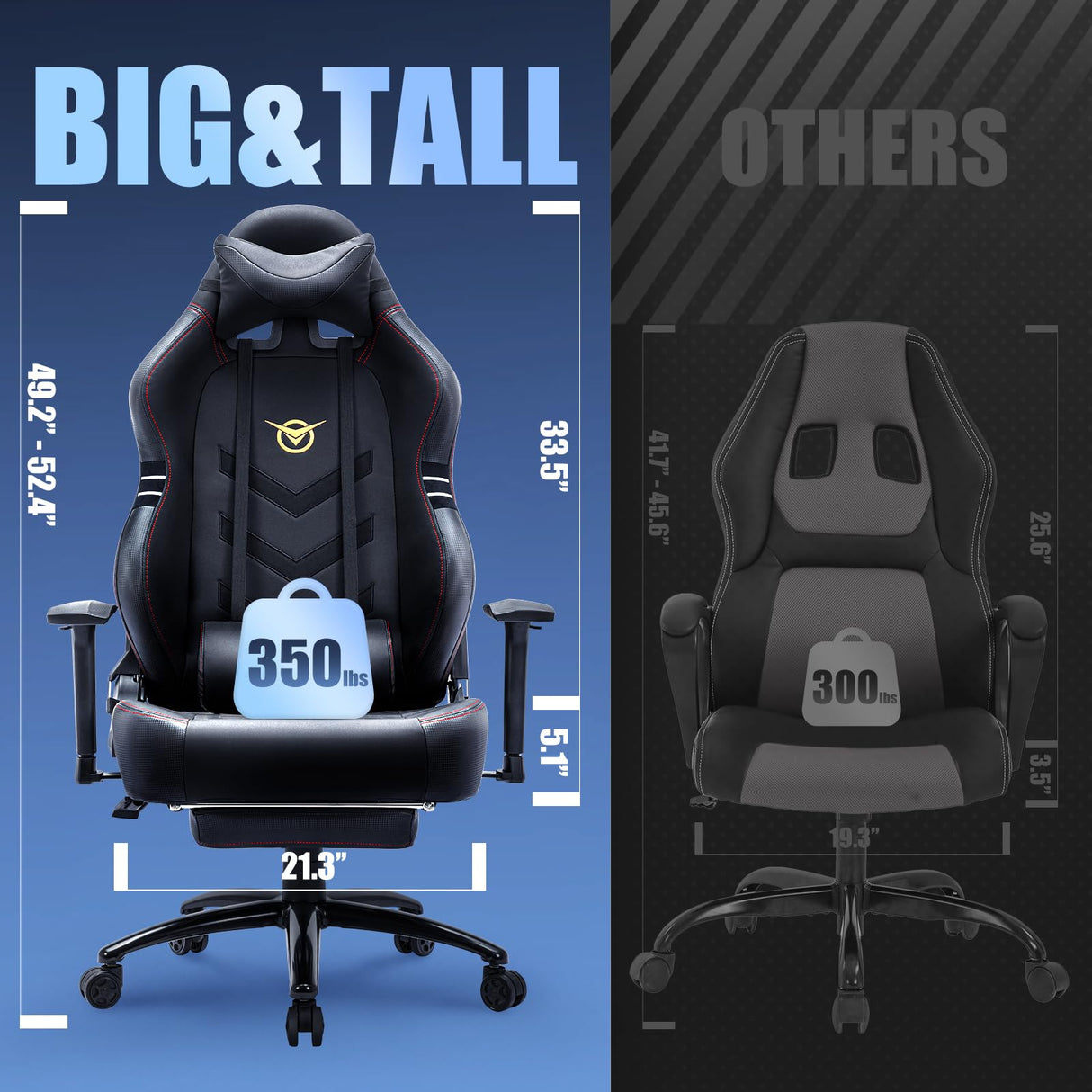 Big and Tall Gaming Chair with Footrest 350lbs-Racing Style Computer Gamer Chair, Ergonomic High Back PC Chair with Wide Seat, Reclining Back, 3D Armrest, Headrest and Lumbar Support for Adult-Black COLAMY