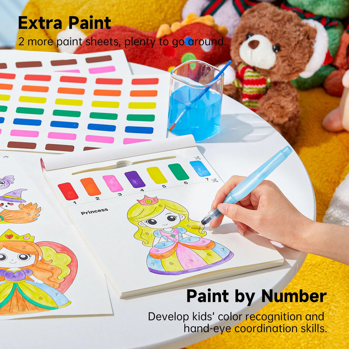 Shuttle Art Paint with Water Coloring Book for Kids, 25 Princess Themed Pages with 2 Brushes, Mess-Free Watercolor Paint Set, Travel-Friendly Art Craft Gift for Toddlers, Birthday Christmas Gift Shuttle Art