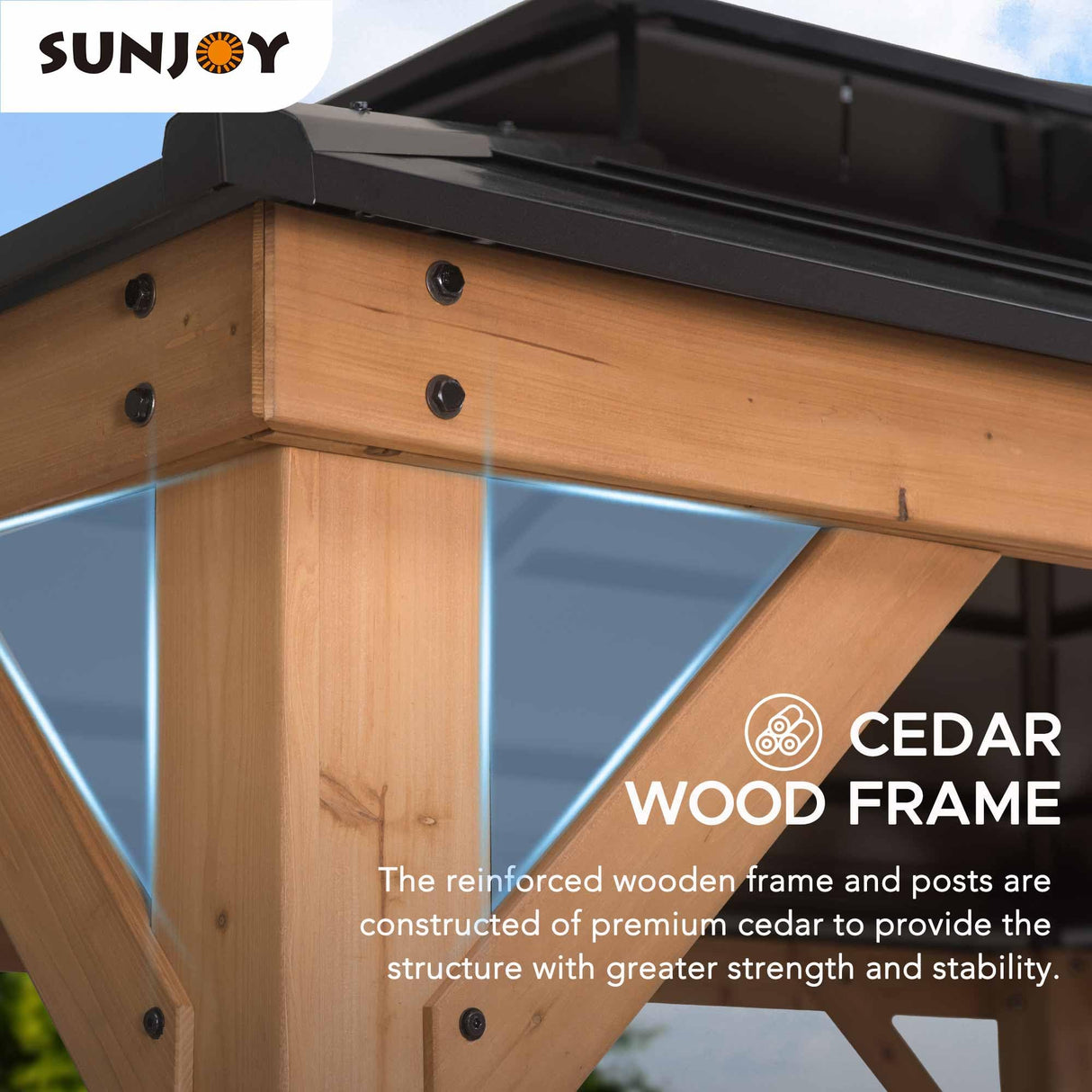 Sunjoy Hardtop Gazebo 11’ x 13’ Outdoor Cedar Framed Wood Gazebo with Black Double Steel Hardtop Roof Permanent Canopy for Garden, Backyard Shade… Sunjoy